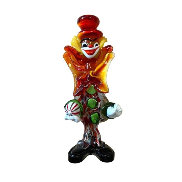 MURANO Colorful Hand Blown Art Glass Clown- about 10'' Tall - Vintage (1960s)